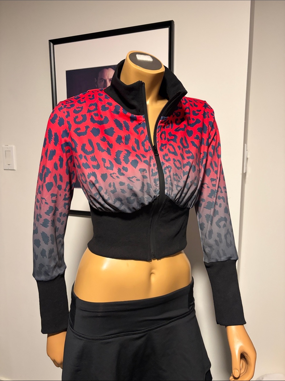Noire Blanc Cropped Animal Print Zip Jacket - Red to Gray Ombre.. size M